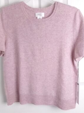 WILT 100% Cashmere Soft Pink Short-Sleeve Crewneck Sweater